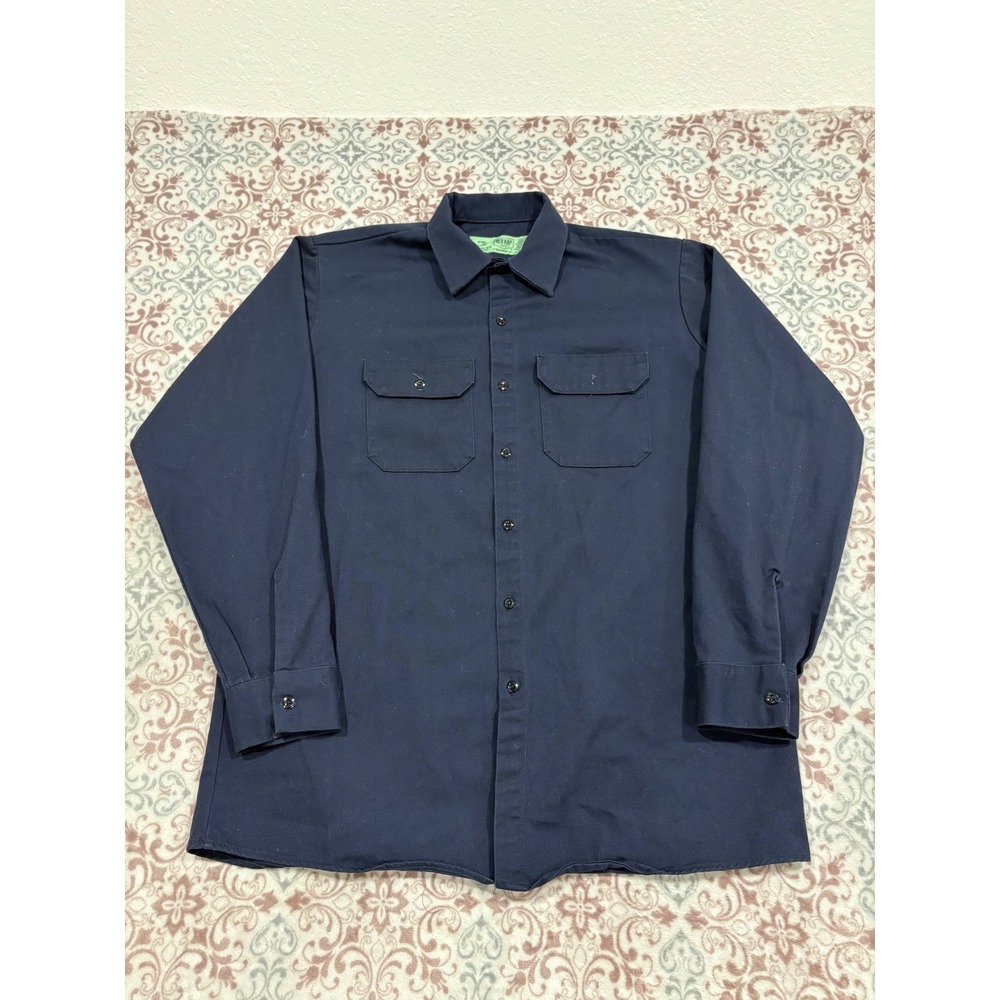 Red Kap Mens Navy Blue Long Sleeve Work Shirt SC70DN3 Large L RG Cotton Button U